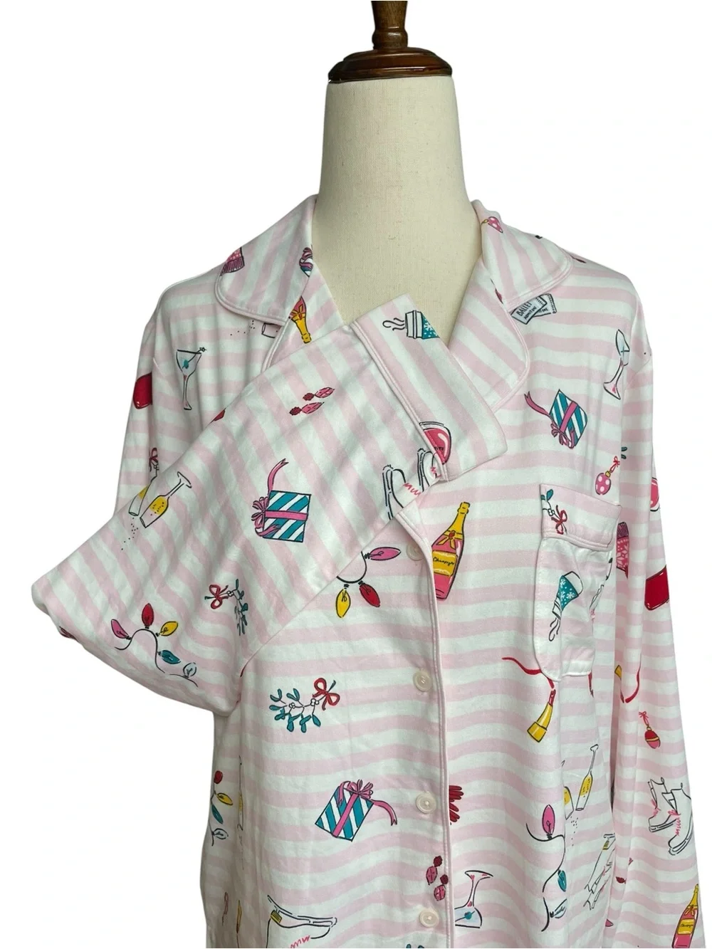 Kate Spade Holiday Cheer Pink Striped Button Front Pajama Top Size Medium NWT